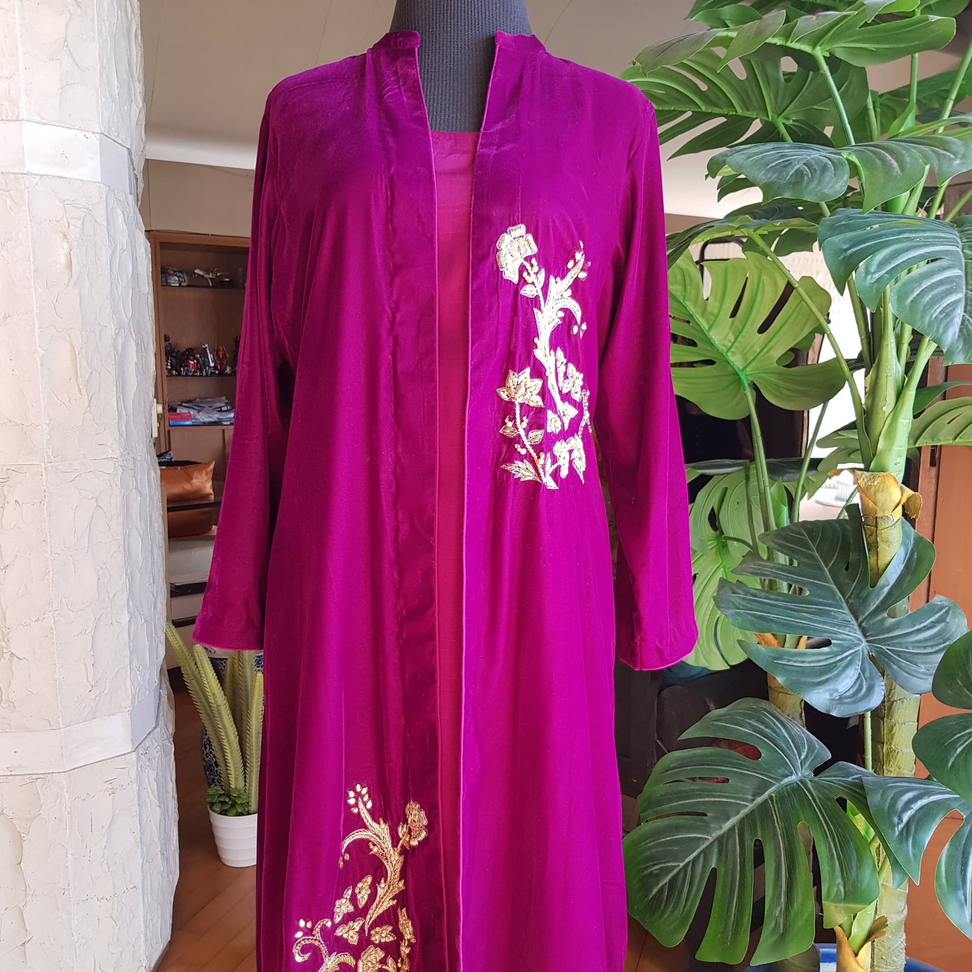 Velvet Long Coat Outfit