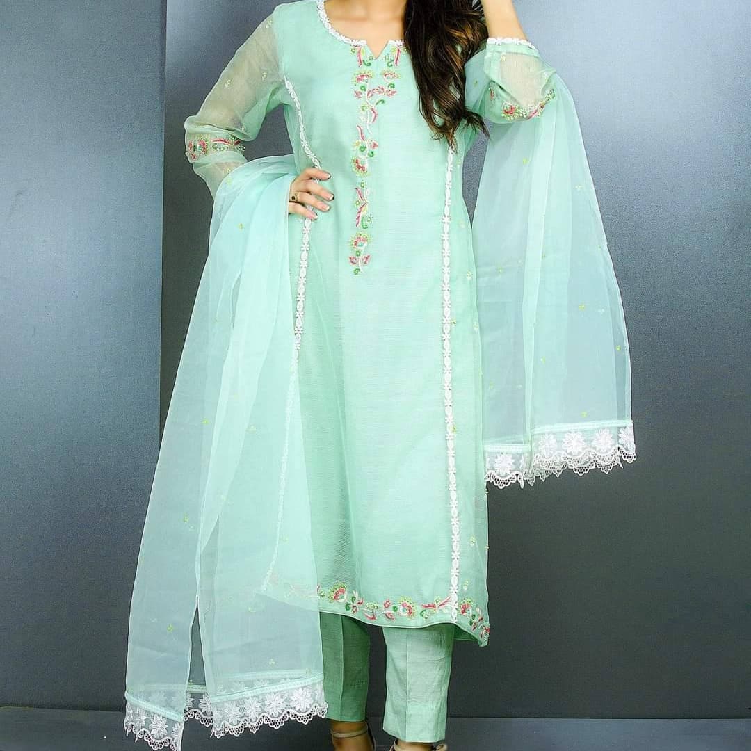 Light Teal Embroidered Panels