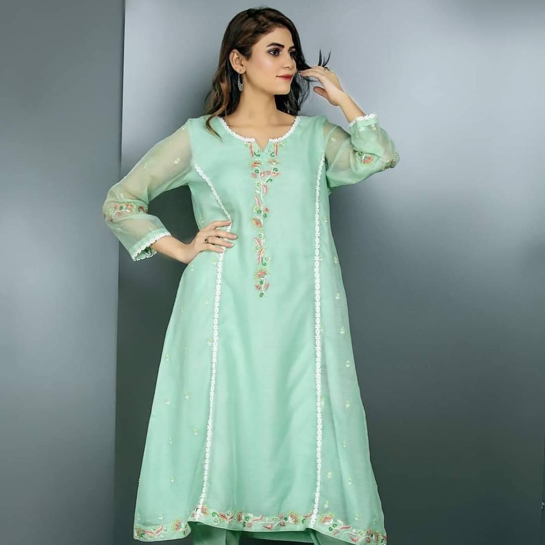 Light Teal Embroidered Panels