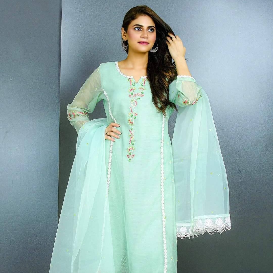 Light Teal Embroidered Panels